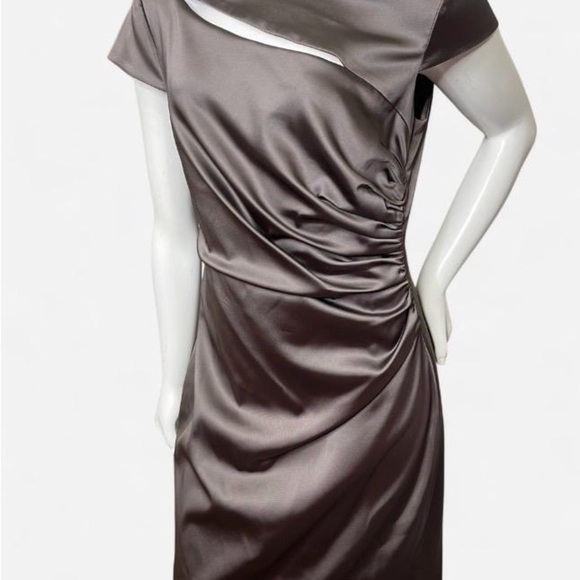 Kay Unger Dresses & Skirts - Kay Unger Satin Ruched Midi Dress in Dark Brown